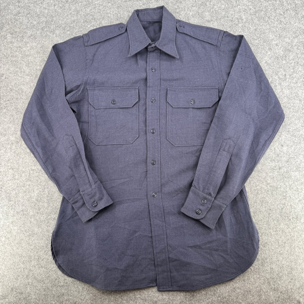 Unbranded Shirt Mens M Navy Blue Military Field Epaulet Button Down EUC